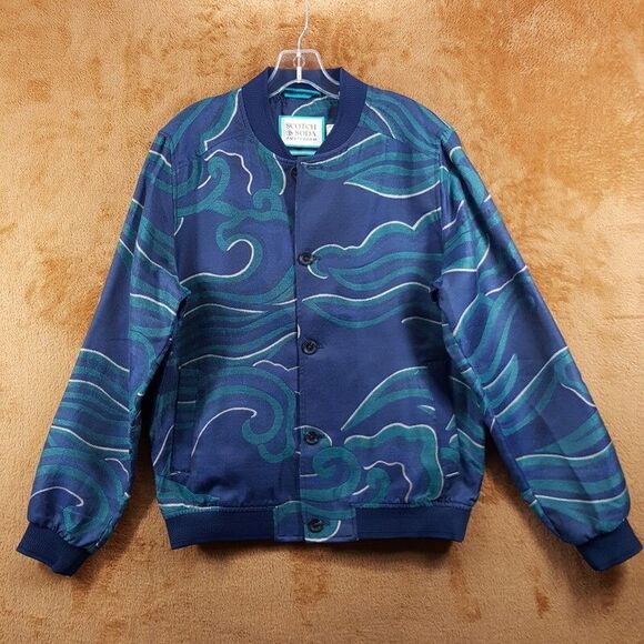 SCOTCH & SODA Bomber Jacket Mens Medium Blue Green Lightweight Jacquard $268 - Picture 2 of 10